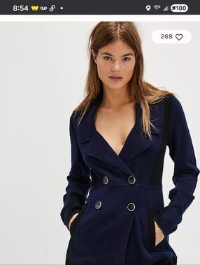 NWT Free People Megan Cashmere Navy/Black Double-Breasted Blazer SM SOLD OUT